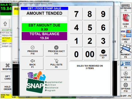 Plexis POS Integrated Terminal EBT Payment Screen